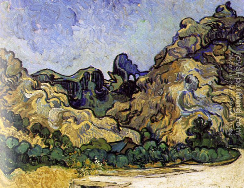 Vincent Van Gogh : Mountains with Dark Hut